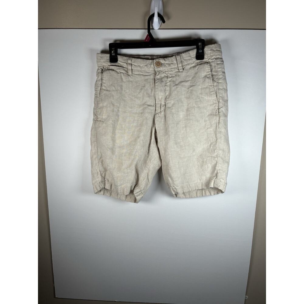 Mango MNG Man 100% Linen Bermuda Shorts Size 30 Natural Tan Chino Summer 10”